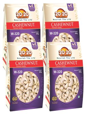 20-20 Dry Fruits Whole Cashew 1Kg (250g*4) | Big Size Cashew Nuts | Plain Kaju Dry fruits | Buttery, Rich Flavor & Crunchy Texture | W-320 (Pack of 4)