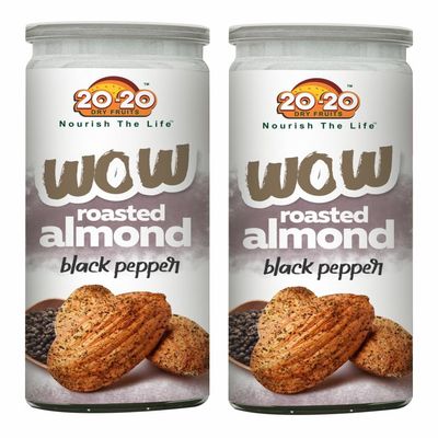 20-20 Dry Fruits Roasted Almond Black Pepper 300 g (150g*2)| Crunchy Snack Packed with Protein, Healthy Fats & Antioxidants | Perfect for Energy Boost | Black Pepper (Pack of 2)