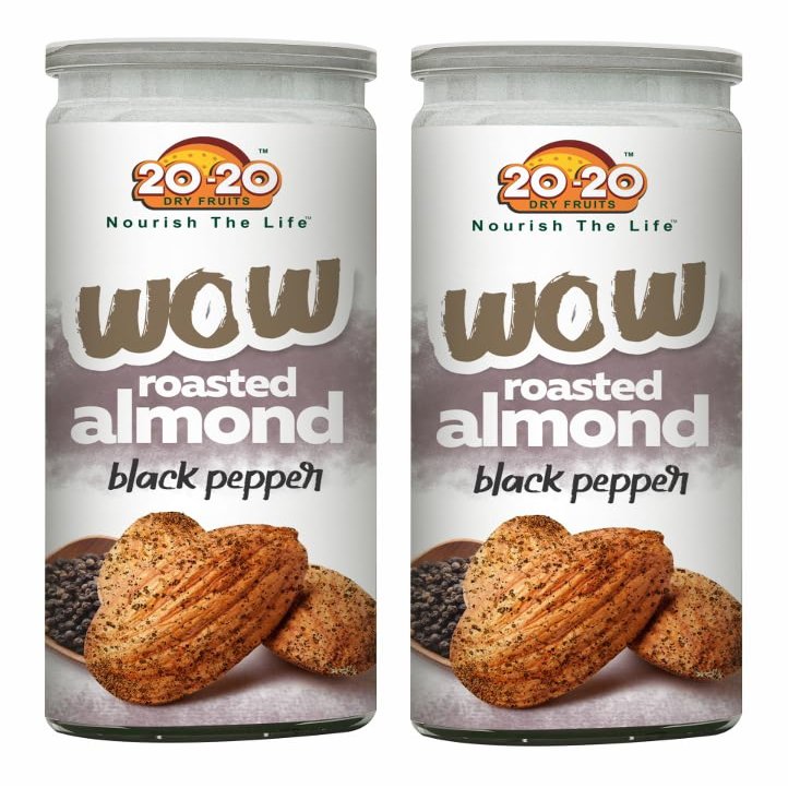 20-20 Dry Fruits Roasted Almond Black Pepper 300 g (150g*2)| Crunchy Snack Packed with Protein, Healthy Fats & Antioxidants | Perfect for Energy Boost | Black Pepper (Pack of 2)