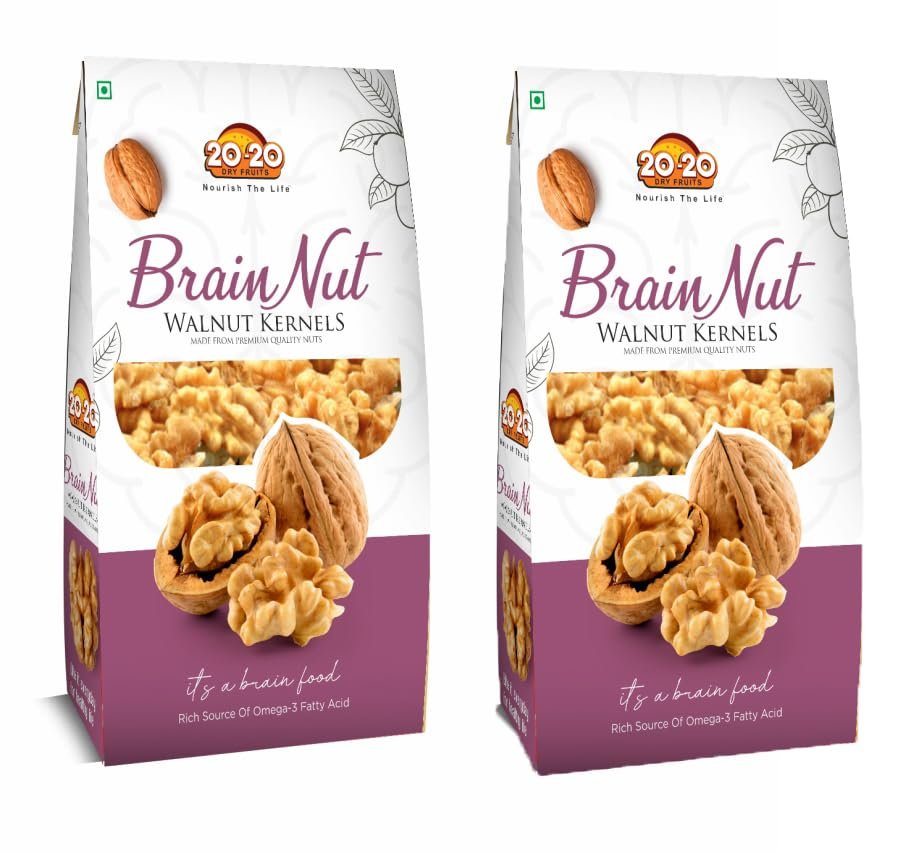 20-20 Dry Fruits California Akhrot Halves 500g (250g*2) | Walnut kernels without shell | Brain nut(Pack of 2)