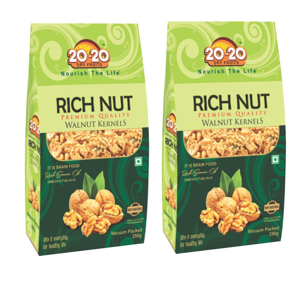 20-20 Dry Fruits Chile Walnut Halves 500g (250g*2)|Akhrot Giri (kernels) without Shell - Rich In Omega 3 | Anti Oxidants | Healthy Snack |Richnut (Pack of 2)