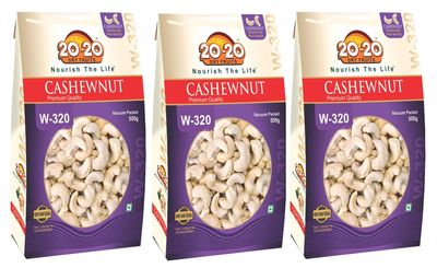 20-20 Dry Fruits Whole Cashew 750g (250g*3) | Big Size Cashew Nuts | Plain Kaju Dry fruits | Buttery, Rich Flavor & Crunchy Texture | W-320 (Pack of 3)