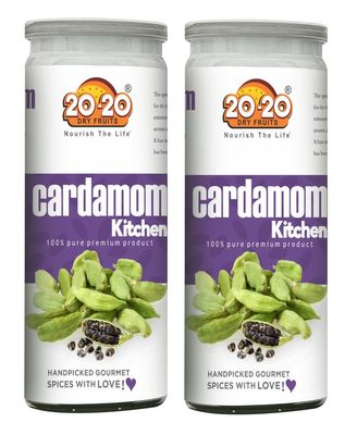 20-20 Dry Fruits Cardamom (Sabut Hari Elaichi) 200g (100g*2)| Intense Flavor for Culinary Delights | Ideal for Spices, Baking & Aromatic Beverages | Whole Pods | Cardamom Kitchen (Pack of 2)