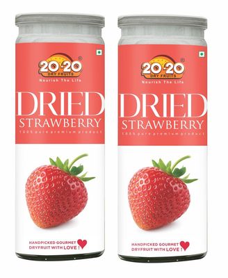 20-20 Dry Fruits Dried Strawberry Jar 400g(200g Jar*2) | Healthy Strawberry Snack| High in Anti-Oxidants & Vitamin C | Supports Heart Health & Immunity (Pack of 2)