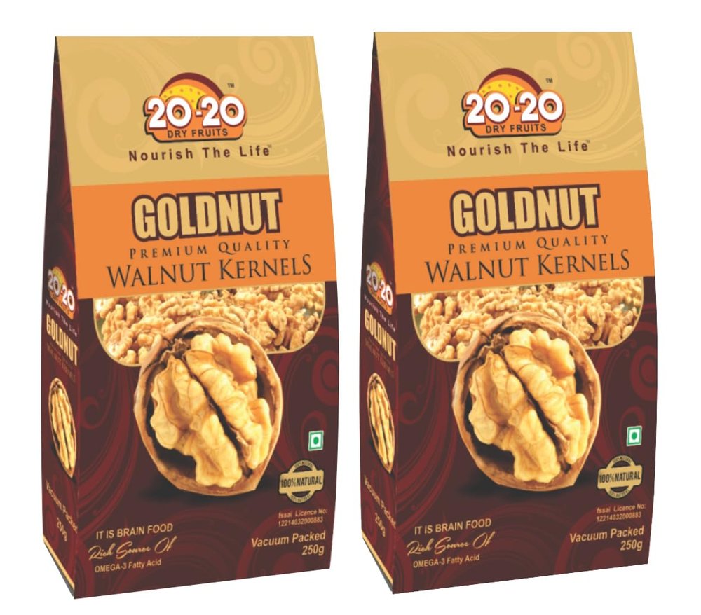 20-20 Dry Fruits Chile Walnut Halves kernels 500g (250g*2)- Akhrot giri without Shell | Rich In Omega 3 | Anti Oxidants, Healthy Snack | Goldnut (Pack of 2)