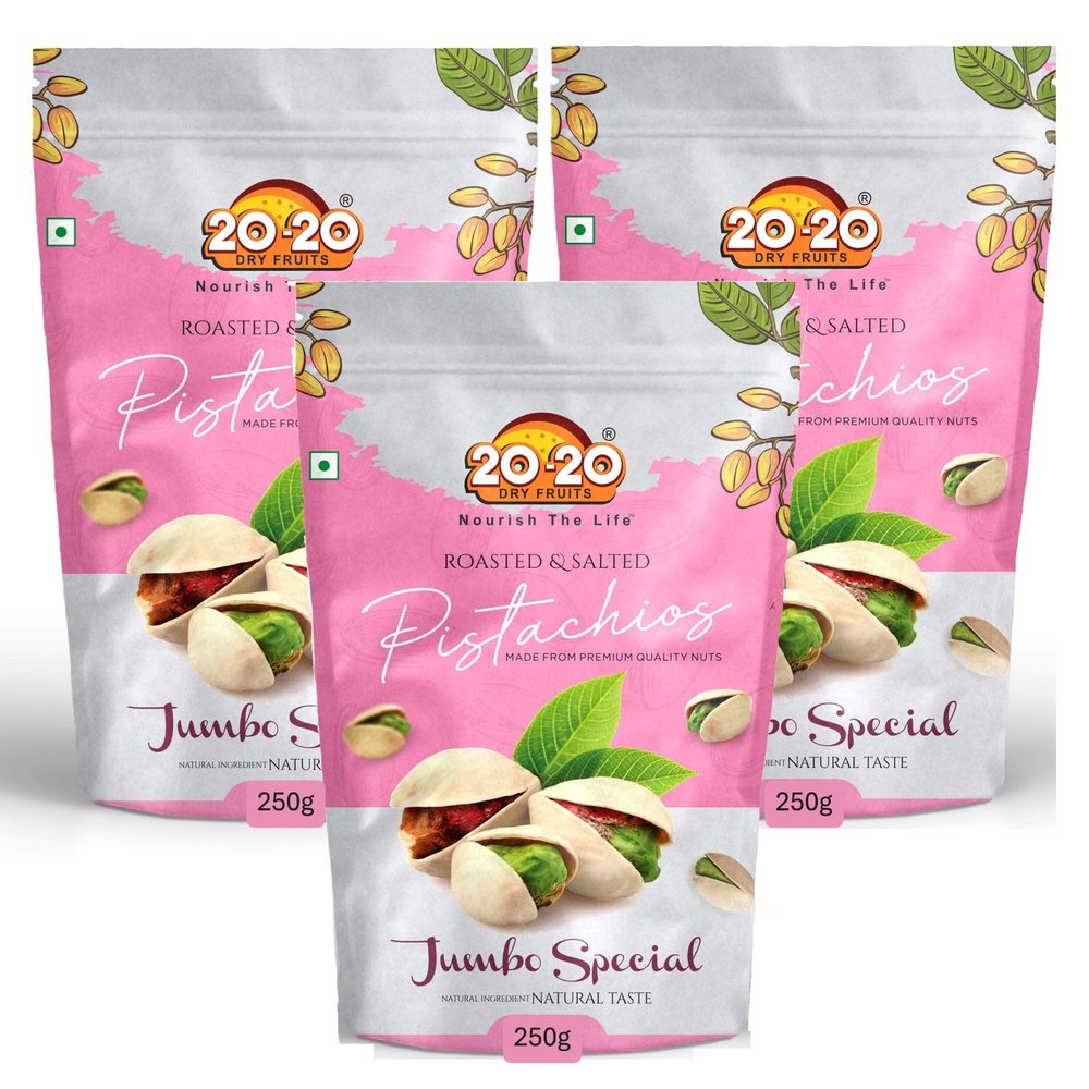 20-20 Dry Fruits California Roasted & salted pistachios 750 g(250g*3) | Jumbo Pistachio Nuts | | Pista, Dry Fruits | Fresh, Crunchy & Nutrient-Rich | Jumbo Special (Pack of 3)