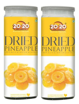 20-20 Dry Fruits Dried Pineapple Jar 400g (200g*2)| Dehydrated Fruit | Rich in Vitamins A & C | Supports Immune Health & Digestive Wellness | Vegan | No Preservatives| No Added Sugar (Pack of 2)