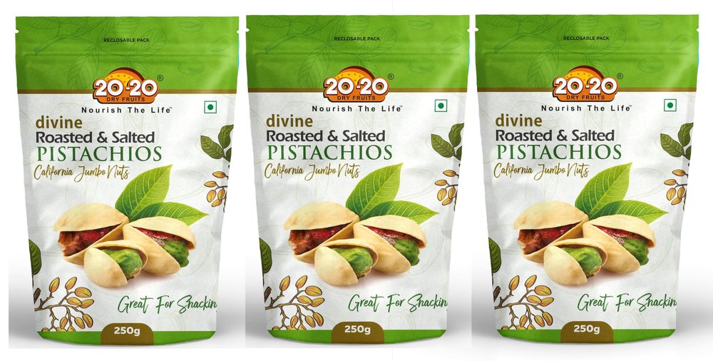 20-20 Dry Fruits California Roasted & salted pistachios 750 g (250g*3)| Pista nuts, Dry Fruits | Fresh, Crunchy & Nutrient-Rich| Jumbo Nuts (Pack of 3)