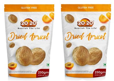 20-20 Dry Fruits Turkish Dried Apricot 500g (250g*2)| Fresh Dried Khubani/Zardalu/Khumani | Nutrient-Rich Dried Fruit Packed with Fiber & Antioxidants | Fresh and Big Size| Apricot Royal - (Pack of 2)