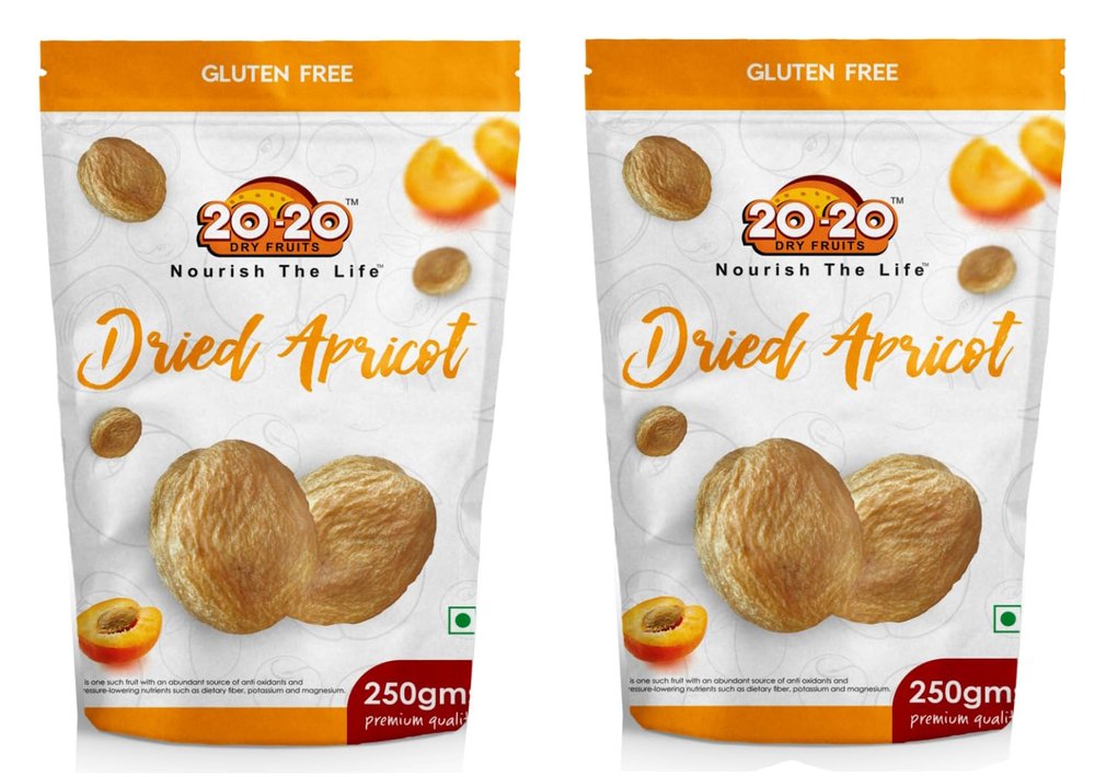 20-20 Dry Fruits Turkish Dried Apricot 500g (250g*2)| Fresh Dried Khubani/Zardalu/Khumani | Nutrient-Rich Dried Fruit Packed with Fiber & Antioxidants | Fresh and Big Size| Apricot Royal - (Pack of 2)