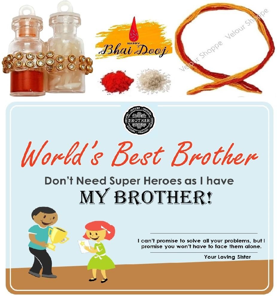 Bhai Dooj Tikka for Brother- Best Brother Certificate with Kalawa Dhaga with Glass Pack of Roli & Chawal Rice Tikka for Sweet Bhaiya Bhai