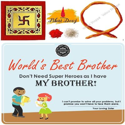 Bhai Dooj Tikka for Brother- Best Brother Certificate with Kalawa Thread with Roli Chawal Chandan Mishri Tikka for Sweet Bhaiya