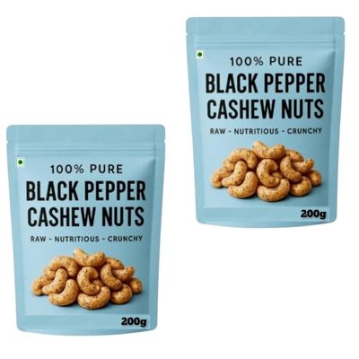 100% Pure Black Pepper Cashew Nuts, Raw, Nutritious, Crunchy, 400g Pack of 2, 200g each