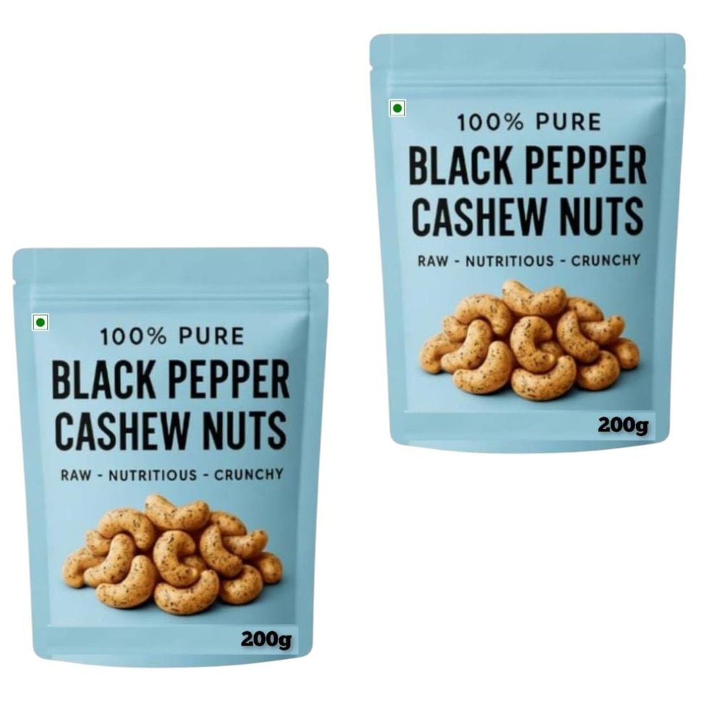 100% Pure Black Pepper Cashew Nuts, Raw, Nutritious, Crunchy, 400g Pack of 2, 200g each