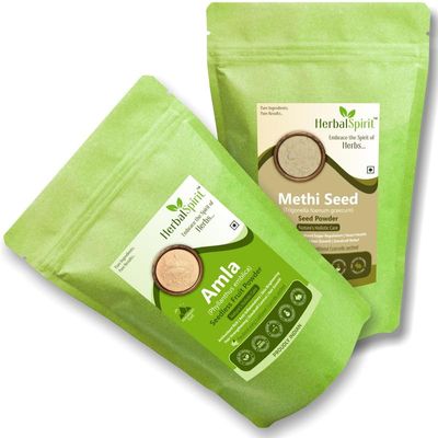 Herbal Spirit Methi Seeds & Amla Powder for Hair Growth | Organic Amla Powder & Fenugreek Seeds Powder | Menthulu or Methi Dana or Methi Powder or Fenugreek Powder With Dry Amla for Hair | 100gm each