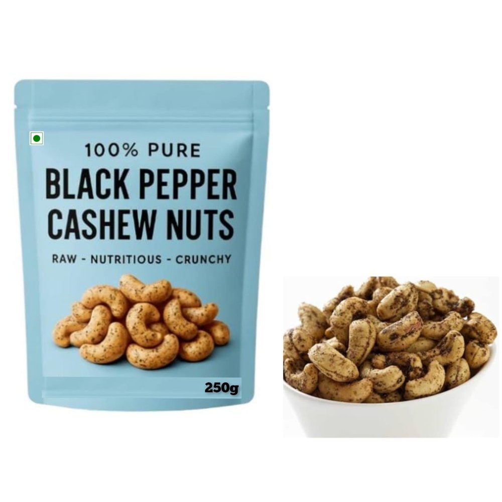 100% Pure Black Pepper Kaju Pouch, Raw, Nutritious, Crunchy Cashews, 250g