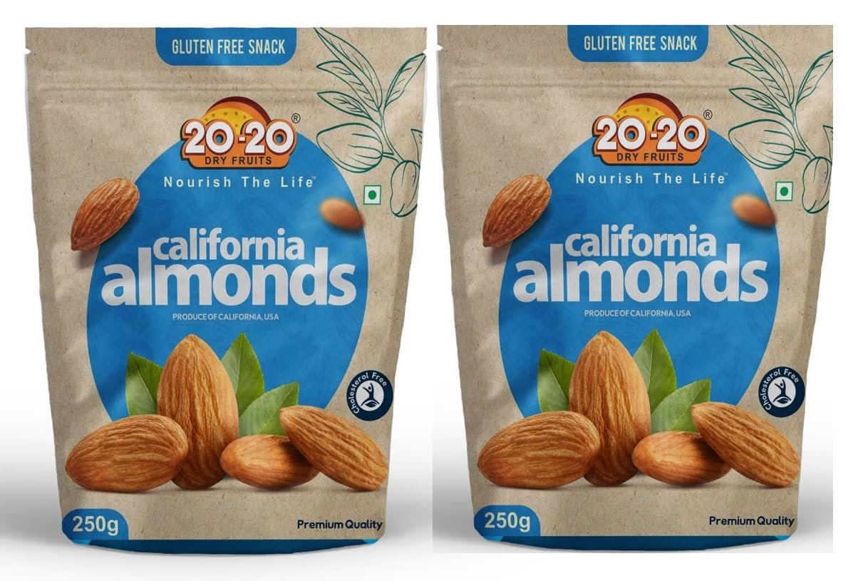 2020 Dry Fruits California Almond (Badam) Kernels 500g (250g*2) | Rich in Vitamin E, Antioxidants & Healthy Fats | Supports Heart Health & Brain Function | Fresh & Crunchy (Pack of 2)