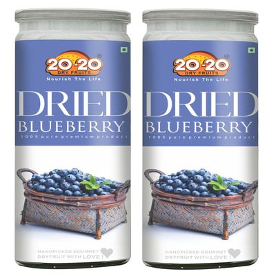 20-20 Dry Fruits Dried Blueberry Jar 400g (200g*2)| 100% Natural, No Added Sugar or Preservatives | Nutrient-Dense Superfood for Snacking & Baking | Sweet and Delicious (Pck of 2)