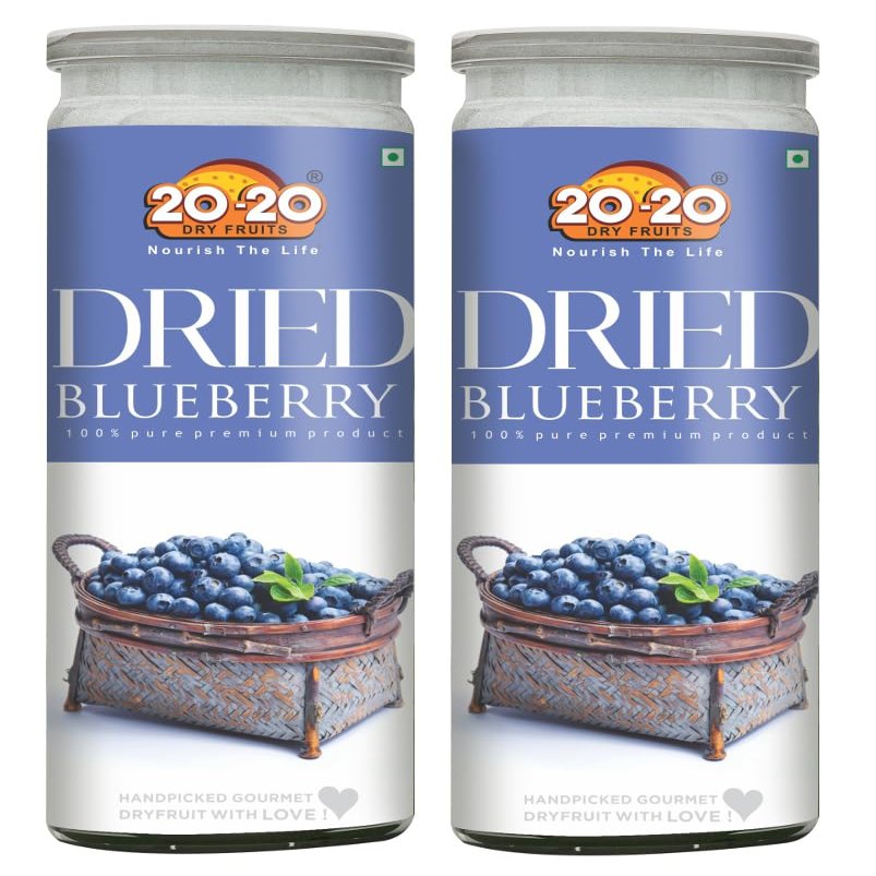 20-20 Dry Fruits Dried Blueberry Jar 400g (200g*2)| 100% Natural, No Added Sugar or Preservatives | Nutrient-Dense Superfood for Snacking & Baking | Sweet and Delicious (Pck of 2)