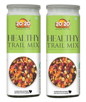 20-20 Dry Fruits Healthy Trail Mix Jar 400 g(200g Jar*2) - Dried Cranberries, Strawberry, Kiwi, Melon Seed,Flax,Sunflower, Pumpkin, Roasted Cashew, Roasted Almond ,Black Raisins | Healthy Gift Hamper (Pack of 2)