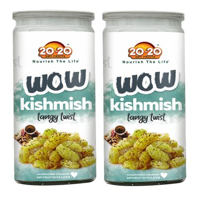 20-20 Dry Fruits Raisins Tangy Twist Jar 400g (200g Jar*2)  Unique Sweet & Tangy Flavor, Ideal for Trail Mixes & Desserts | Nutrient-Rich Snack | Big Size Tangy Twist (Pack of 2)