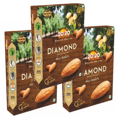 20-20 Dry Fruits California Almond Kernels 750g (250g*3) | Healthy and Tasty Badam Giri | High in Fiber & Boost Immunity - Gluten Free | Diamond Almond (Pack of 3)