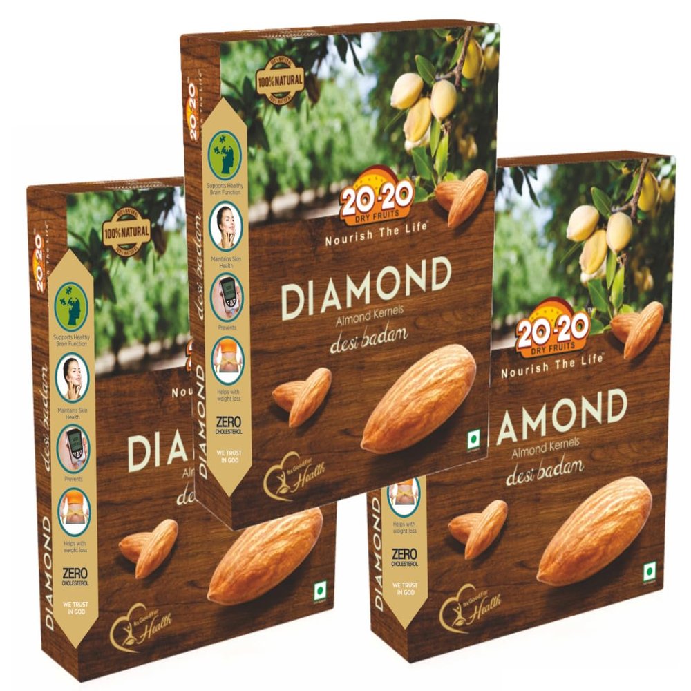 20-20 Dry Fruits California Almond Kernels 750g (250g*3) | Healthy and Tasty Badam Giri | High in Fiber & Boost Immunity - Gluten Free | Diamond Almond (Pack of 3)