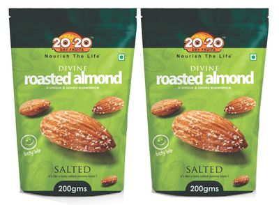 20-20 Dry Fruits Roasted and Salted Almond 400g | Crunchy Snack Packed with Protein, Healthy Fats & Antioxidants | Perfect for Energy Boost | Salted (Pack of 2)