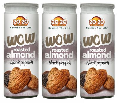 20-20 Dry Fruits Roasted Black Pepper Badam (Peppered Almonds) 450 g Crunchy & Flavorful Snack | Pack of 3 Jars, 150g Each | Rich in Protein & Antioxidants