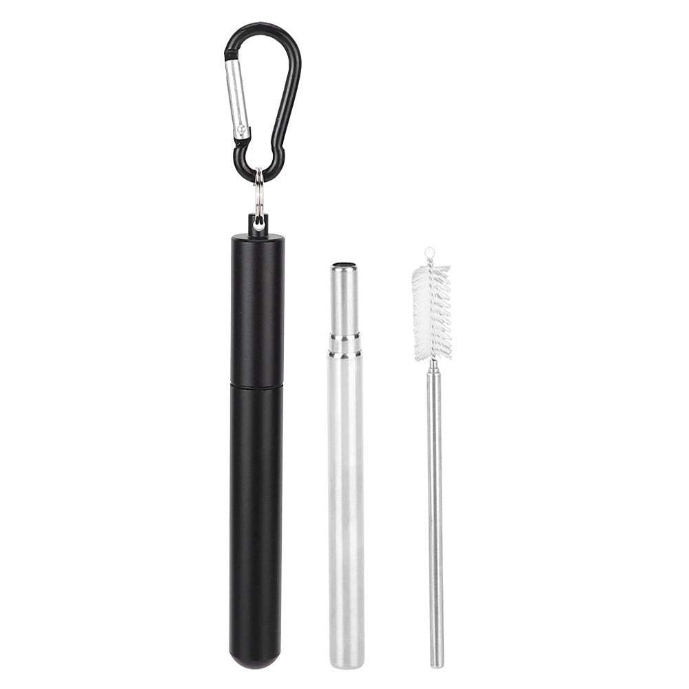 ANAB GI Reusable Straw Collapsible Metal Drinking Straw Portable Straw with case (Black)