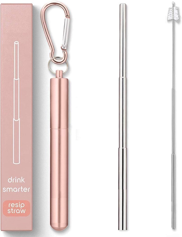 ANAB GI Reusable Straw Collapsible Metal Drinking Straw Portable Straw with case (Pink)