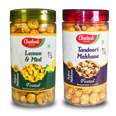 CHAHAK Roasted & Flavored Pudina Lemon and Tandoori Makhana 80 gm/Phool Makhana/Foxnut Pack of 2