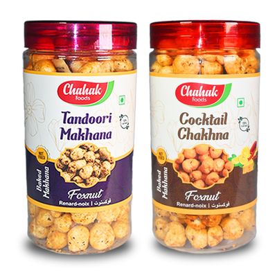 CHAHAK Roasted & Flavored Phool Makhana Tandoori Masala Makhana and Cocktail Chakhna Fox Nut Pack of (2 x 80 g)