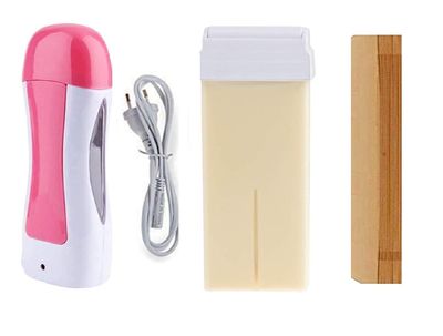 LRHAK Hair Removal Wax Kit Wax Heater Machine Roll on Wax Machine Painless Skin Types Hands, Legs White Chocolate Liposoluble Wax Easy To Home And Polur Use Wax
