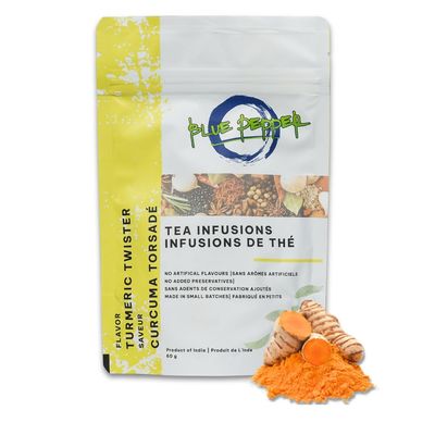 Blue Pepper Turmeric Twister Tea Infusion Blend - Premium Herbal Turmeric Twister - All-Natural Ingredients, No Artificial Flavors - No Added Sugar - Caffeine Free - Golder Milk