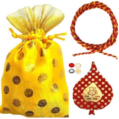 Bhai Dooj Combo - Tikka for Brother - Moli Thread, Roli, Chawal, Chandan & Mishri in a Special Pack for Sweet Bhaiya