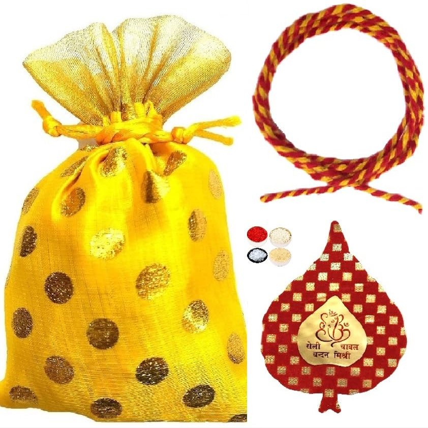 Bhai Dooj Combo - Tikka for Brother - Moli Thread, Roli, Chawal, Chandan & Mishri in a Special Pack for Sweet Bhaiya
