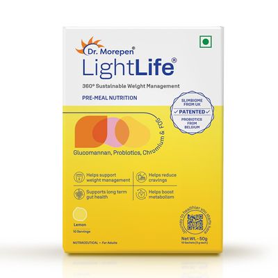 Dr. Morepen LightLife Pre-Meal Nutrition Mix by Dr.Morepen | Zesty Lemon Flavor | Supports Appetite and Cravings Control | Ideal for Men & Women | 10 Sachets | 50g