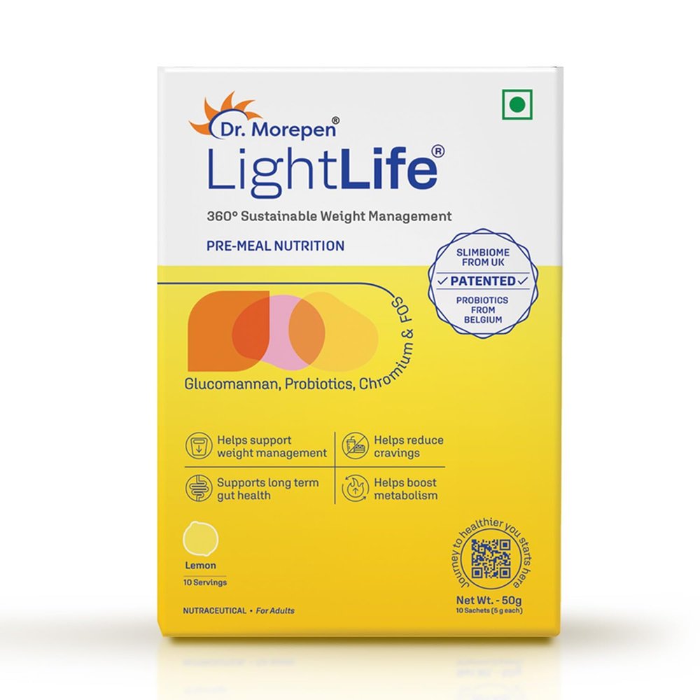Dr. Morepen LightLife Pre-Meal Nutrition Mix by Dr.Morepen | Zesty Lemon Flavor | Supports Appetite and Cravings Control | Ideal for Men & Women | 10 Sachets | 50g