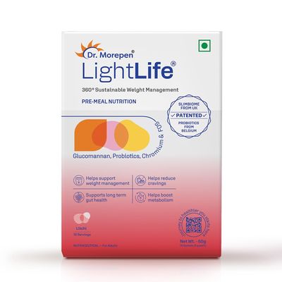 Dr. Morepen LightLife Pre-Meal Nutrition Mix | Controls Appetite & Reduces Cravings | For Men & Women | 10 Sachets | Flavor-Litchi