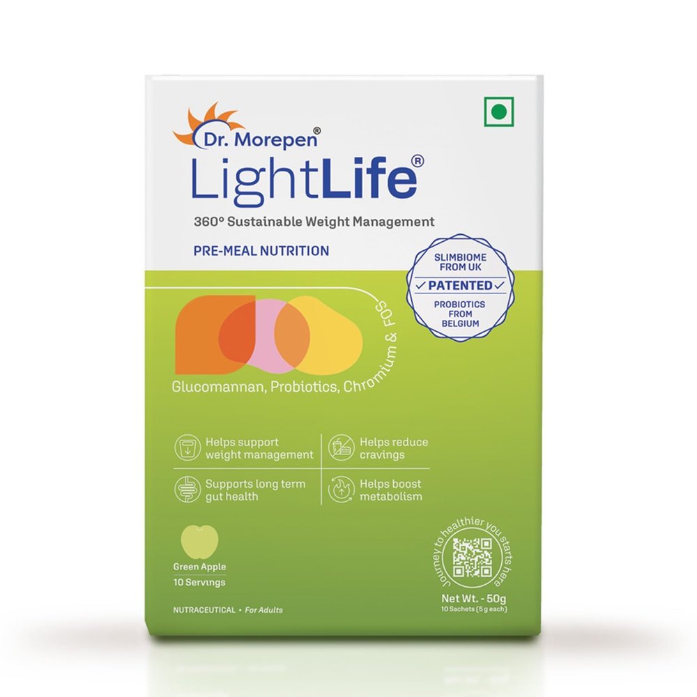 Dr. Morepen LightLife Pre-Meal Nutrition Mix by Dr.Morepen | Manages Appetite & Cravings | Refreshing Green Apple Flavor | Ideal For Men & Women | 10 Sachets | 50g
