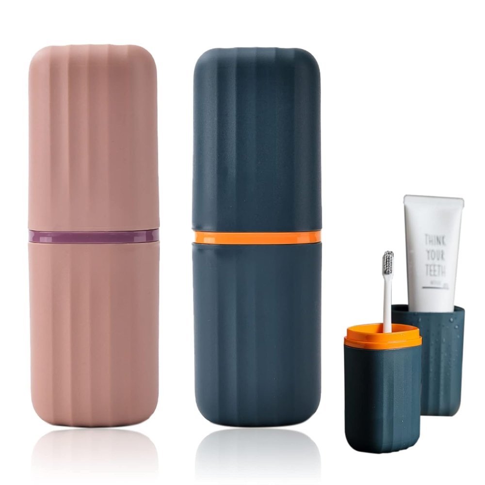 Ebbstone Toothbrush Travel Case, Travel Toothbrush Cup Holder Portable Toothbrush Travel Container Portable Toothpaste Storage Travel Toothbrush Holder for Camping Business School Trip 2pcs