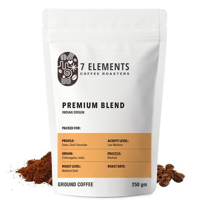 7 Elements Coffee Roasters Premium Blend Ground Coffee - 250 g (Pack of 1) | Medium-Dark Roast (Aeropress Grind) | Specialty Robusta & Arabica Coffee Grounds | AA Grade | Rich Flavorful Coffee