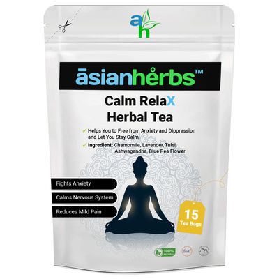 Asian Herbs Calm Relax - Promotes Relaxation, Stress Relief | Herbal Blend with Ashwagandha, Blue Pea Flower, Chamomile & Lavender (15 Tea Bags)