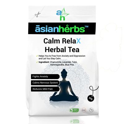 Asian Herbs Calm Relax - Promotes Relaxation, Stress Relief | Herbal Blend with Ashwagandha, Blue Pea Flower, Chamomile & Lavender (50grams)