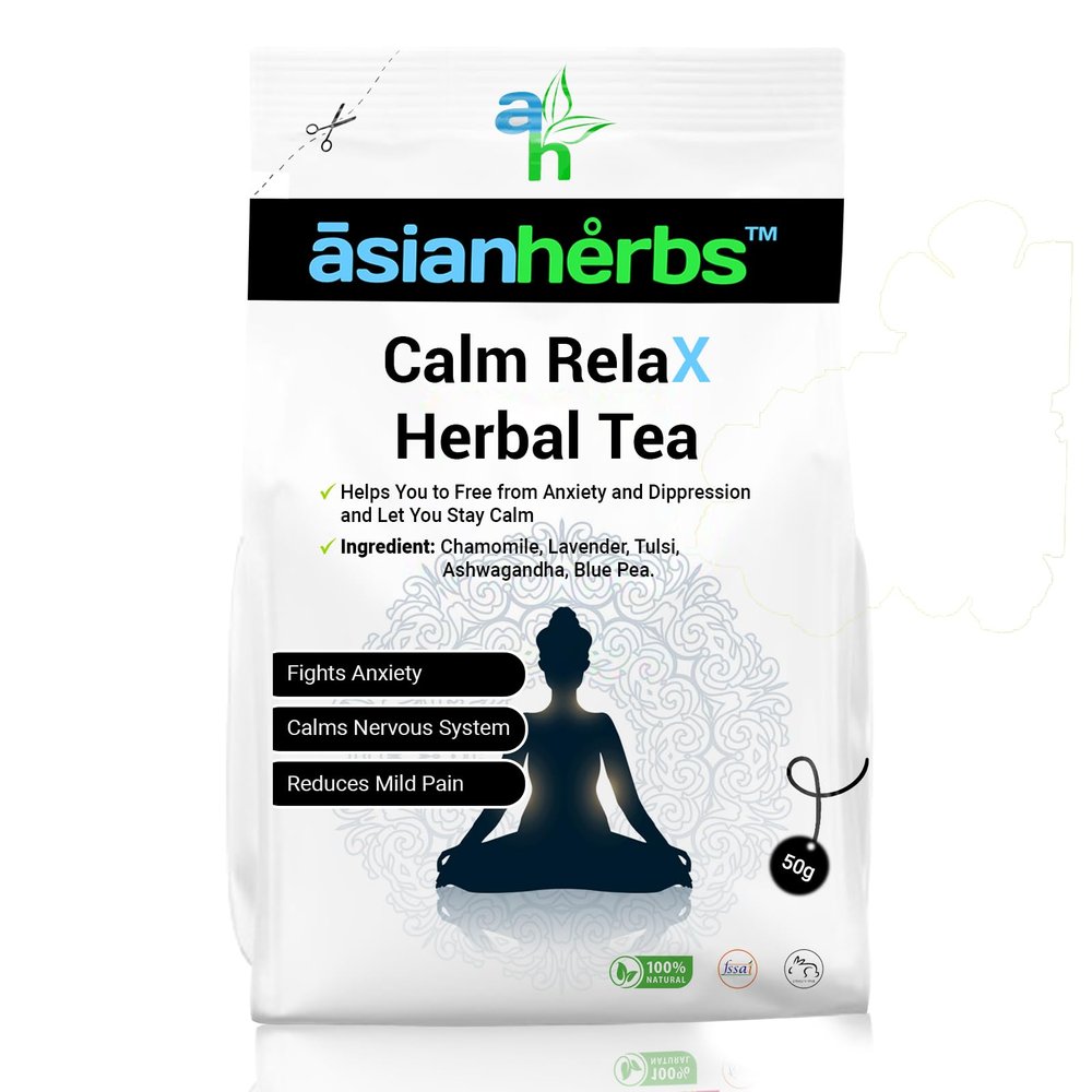 Asian Herbs Calm Relax - Promotes Relaxation, Stress Relief | Herbal Blend with Ashwagandha, Blue Pea Flower, Chamomile & Lavender (50grams)