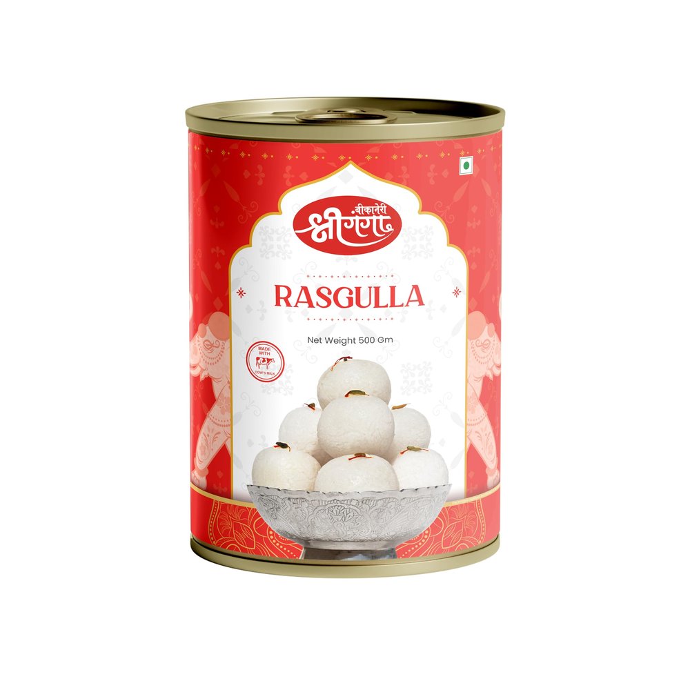 Bikaneri Shree Ganga Spongy Rasgulla, 500gm Tin, Traditional Bikaneri Sweet, Bikaneri Mithai, Shahi Sweet Delicacy 10 Pieces