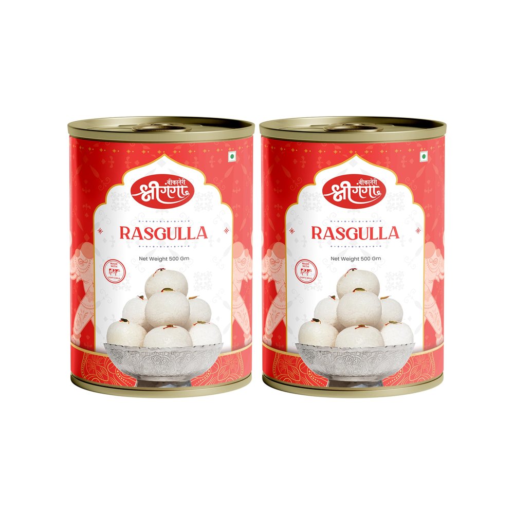 Bikaneri Shree Ganga Spongy Rasgulla, 1Kg (500Gm x 2) Tin, Traditional Bikaneri Sweet, Bikaneri Mithai, Shahi Sweet Delicacy 20 Pieces