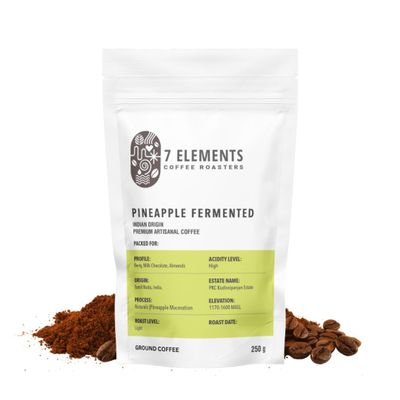 7 Elements Coffee Roasters Pineapple Fermented Ground Coffee - 250 g (Pack of 1) | Light Roast (Pour-over Grind) | 100% Arabica Freshly Roasted Coffee Grounds | Rich Flavorful Coffee