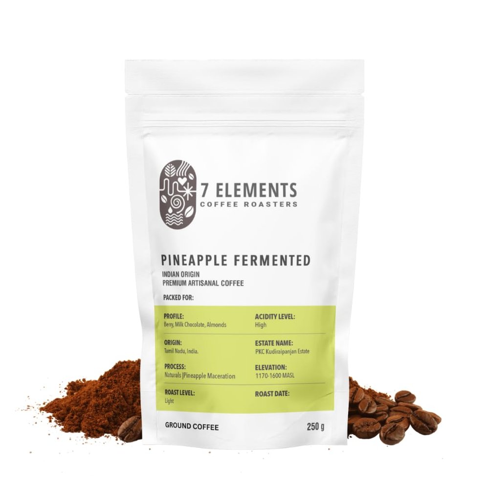 7 Elements Coffee Roasters Pineapple Fermented Ground Coffee - 250 g (Pack of 1) | Light Roast (Pour-over Grind) | 100% Arabica Freshly Roasted Coffee Grounds | Rich Flavorful Coffee
